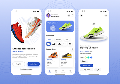 Shoes Online Shop - Mobile Apps Design Concept clean design e commerce minimalist mobile app design modern design premium design shoes app shopping app uiux