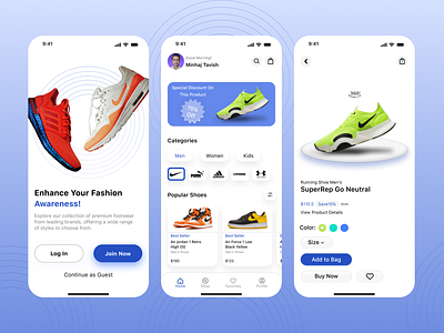 Shoes Online Shop - Mobile Apps Design Concept clean design e commerce minimalist mobile app design modern design premium design shoes app shopping app uiux
