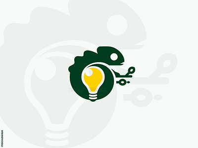 Chameleon and Light Bulb Logo animal chameleon creative design iconic idea light bulb logo logodesign logomark reptile