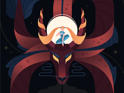 Willpower | woman & dragon | vector illustration adobe illustrator animal art character chinese connection dragon flat girl human illustration mythical people vector woman