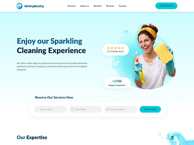 Cleaning Service Company Landing Page branding cleaning company cleaning company services cleaning company website design cleaning services logo design ui design wishy washy cleaning company