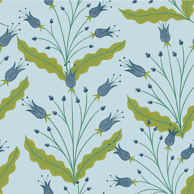 Coral Bells Pattern blue botanical coral bells fabric floral flowres green illustration pattern surface design wallpaper