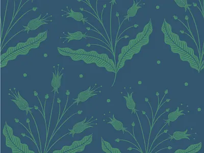 Coral Bells Pattern blue botanical coral bells fabric floral flowers green illustration leaves navy pattern surface design wallpaper