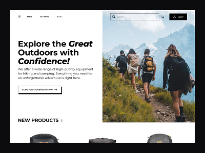 Hiking and Camping Landing Page adventure backpacking camp camper camping clean e commerce equipment hike hiking landing page online shop outdoors shop swiss tent ui ux website