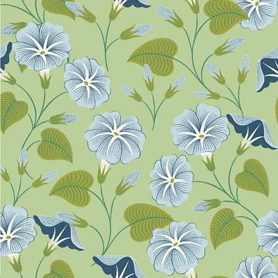 Morning Glory Pattern art licensing bedding blue botanical coastal fabric floral flowers green illustration morning glory pattern wallpaper