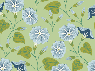 Morning Glory Pattern art licensing bedding blue botanical coastal fabric floral flowers green illustration morning glory pattern wallpaper