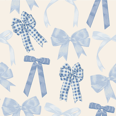 Blue Bows Pattern baby blue bows gift wrap illustration pattern ribbon