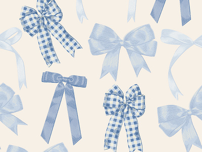 Blue Bows Pattern baby blue bows gift wrap illustration pattern ribbon