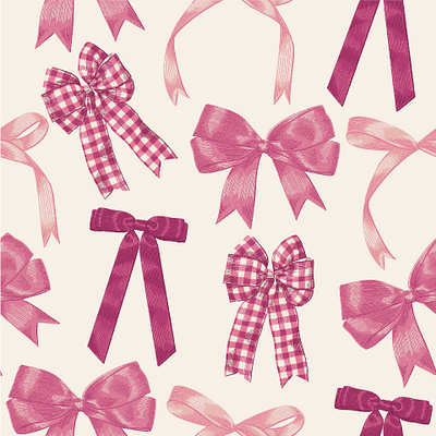 Pink Bows bow gift illustration pattern pink ribbon surface design wrapping paper