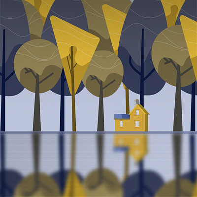 House in the forest illustration adobe illustrator blue forest graphic design house illustration yellow