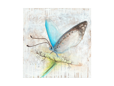 Verdes Blue abstract blue butterfly cogwurx expressionism illustration insect nature oil square traditional