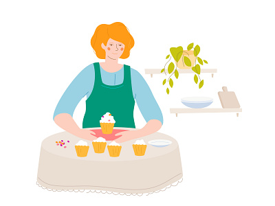 Cooking pastry - flat illustration character confectionary cook cupcake design dessert flat design illustration pastry style sweet vector woman