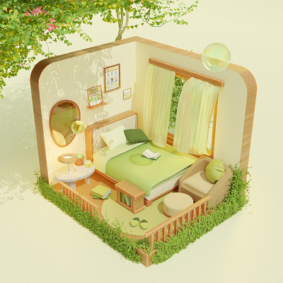 Greenery Dream Room 3D isometric 3d 3d room 3dart asset blender digital art icon interior isometric modeling