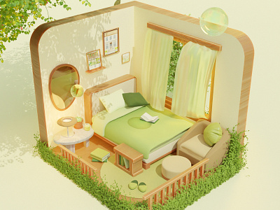 Greenery Dream Room 3D isometric 3d 3d room 3dart asset blender digital art icon interior isometric modeling