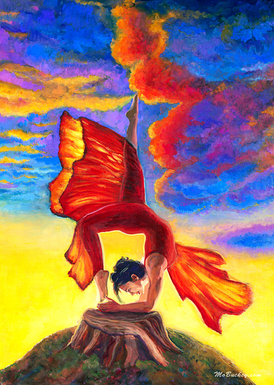 Yoga Bomb | Gouache Paint Illustration art artwork clouds commission freelance gouache illustration illustrator mountain paint painting portrait pose poster sky wall art watercolor woman yoga yogi
