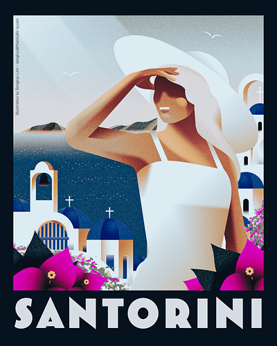 Travel to Santorini art deco illustration poster santorini travel travel poster vintage