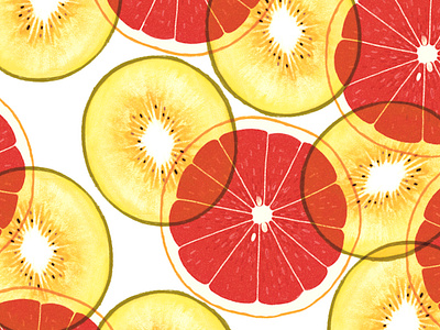 Summer Fruits art artwork design fruit gnome goldenkiwi grapefruit illust illustration ipad multiply pattern photoshop section seed texture tweetyheather