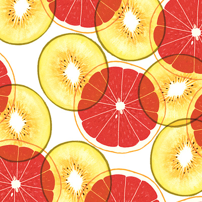 Summer Fruits art artwork design fruit gnome goldenkiwi grapefruit illust illustration ipad multiply pattern photoshop section seed texture tweetyheather