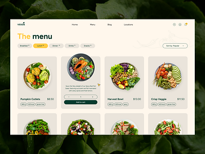 Veggie restaurant catalog menu ui ui design uiux ux web design