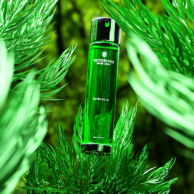 Fan-made Victorinox Rosemary Fragrance 🇵🇹💚🌿 3d branding cinema 4d design fragrance graphic design label design photography product showcase render rosemary victorinox