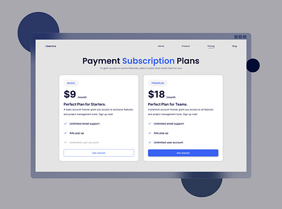 Payment Subscription Page ui user interface