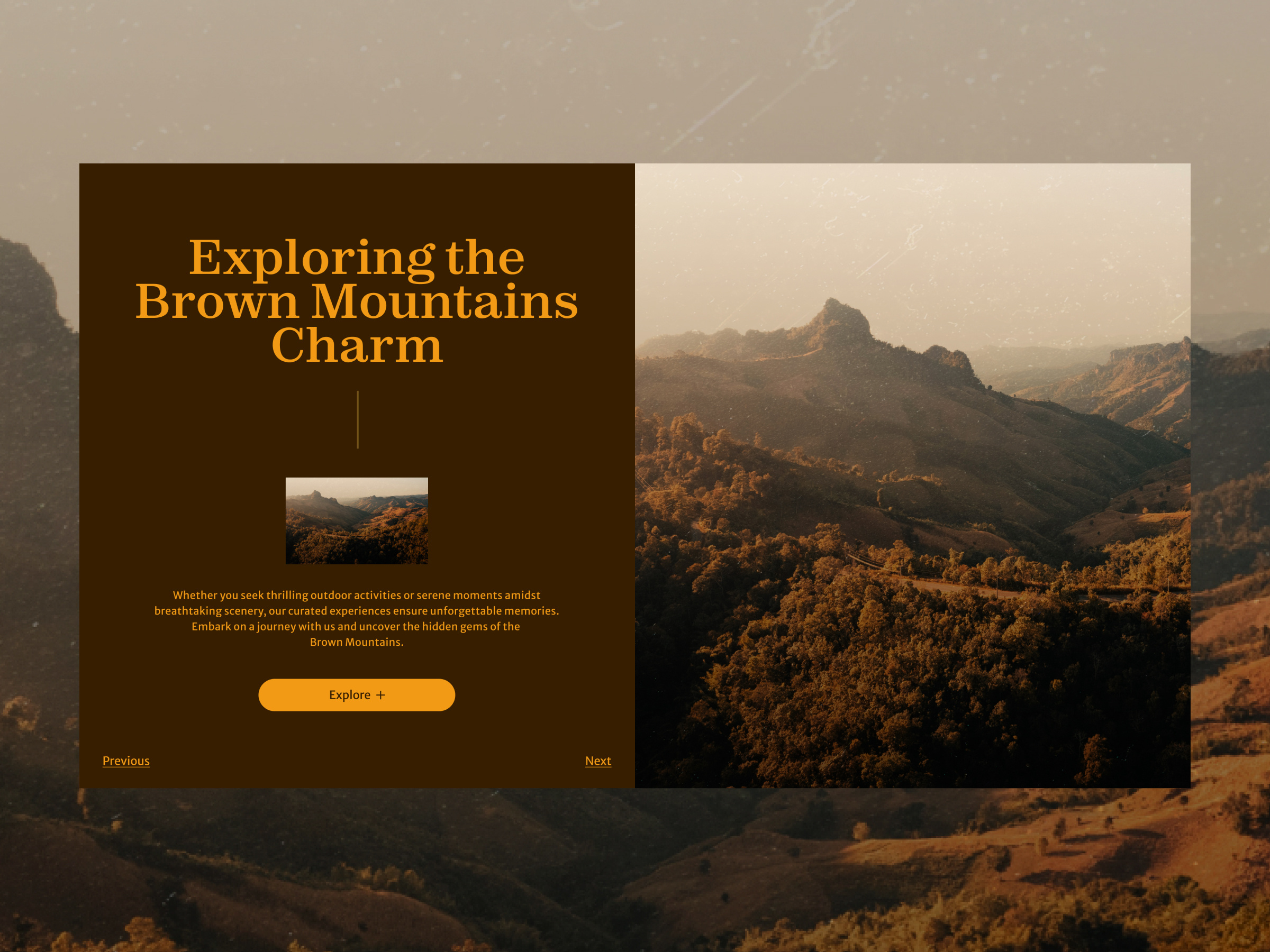 Brown Mountains - Layout Exploration brown color combination concept design elegant exploration graphic design homepage layout layout exploration minimal minimal design mountains typography ui uiux vintage vintage design web web design