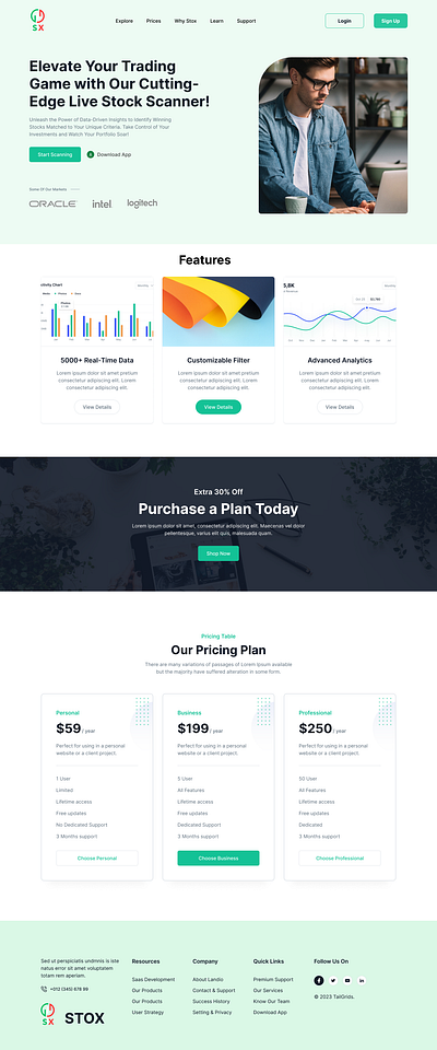 Stock and Investment scanning website graphic design home page landing page ui web design webapp website