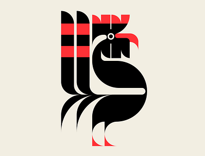Cockblocker abstract birds black chicken design geometric illustration messymod minimalism red rooster trucreative vector