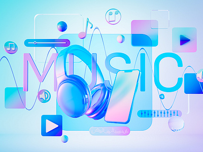 MUSIC 3D Motion Graphics 3d 3d animation animation audio earphones equipaments guitar headphones icons motion design motion graphics music sound speakers technology