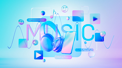 MUSIC 3D Motion Graphics 3d 3d animation animation audio earphones equipaments guitar headphones icons motion design motion graphics music sound speakers technology