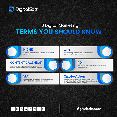 6 digital marketing terms you should know, branding business business growth design digital marketing digital solz illustration marketing social media marketing ui