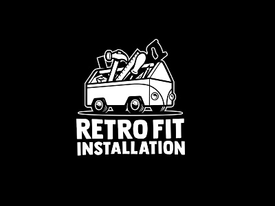Retro Fit Installation logo branding campervan hammer illustration logo saw toolbox typography vw wagon