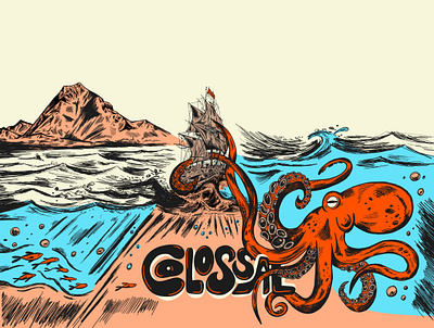 Octopus Illustration for Alaska Brewery alaska animal beer label boat colossal creature drawing fish gigantic illustration illustration art lettering octopus packaging pen and ink sea ship sketch tentacle water
