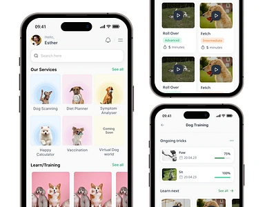 Pet Training adventure app branding design dog dog app dog diet planner dog scanner graphic design illustration pet scanner train trainer training ui uxdesign video