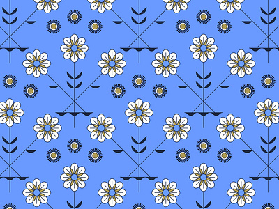Seamless floral pattern blue daisy fabric floral flower geometric midcentury modern pattern seamless surface pattern symmetry