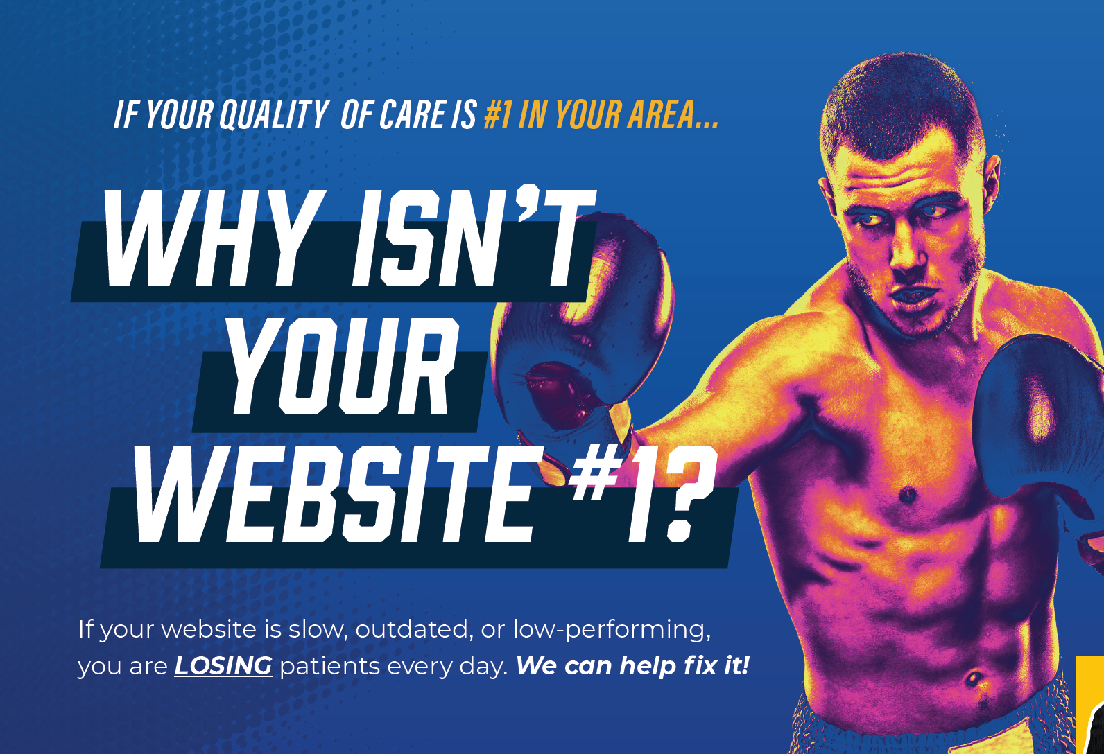 Why Isn't Your Website #1? Postcard direct mail duo tone gradient map graphic art graphic design layout marketing medical marketing postcard print sports