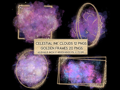 Celestial Ink Clouds & Golden Frames asset celestial clouds digital goods frames golden handdrawn illustration ink sublimation