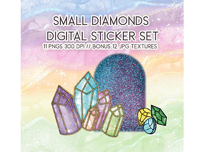 Small Diamonds Sticker clipart colorful crystals gemstone glitter handdrawn rainbow small diamonds sublimation textures