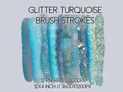 Glitter Turquoise Brush Strokes aqua blue brush strokes glitter handmade turquoise