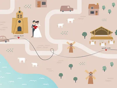 Flat map illustration for a modern wedding invitation design graphic design illustration invitation map vector wedding