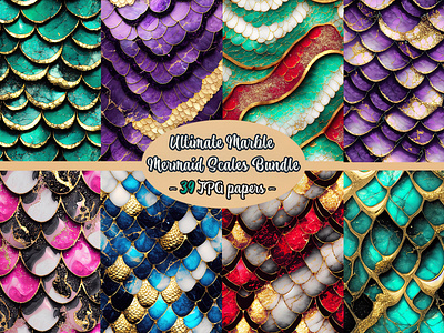 Mermaid Scales Paper Bundle blue digital paper fish gold green lavender lilac mermaid mermaid scale ocean paper red scale smaragd