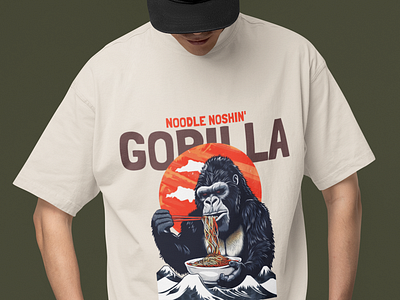 Gorilla T-shirt Design design eating food gorilla graphic design illustration love ramen