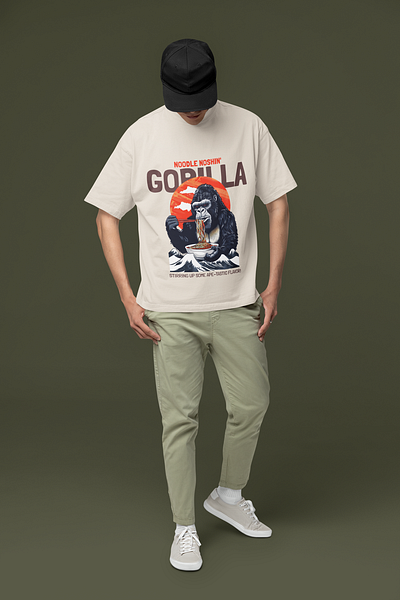 Gorilla T-shirt Design design eating food gorilla graphic design illustration love ramen