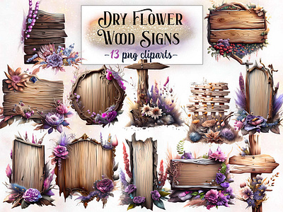 Dry Flower Wood Signs Cliparts clipart dry flower fantasy floral signs sublimation wood wood signs