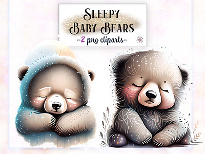 Sleepy Baby Bears baby bear clipart bears nursery nursery art nursery bear nursery sublimation sleepy sublimation wallart