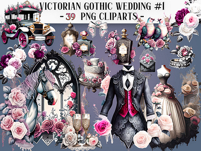 Victorian Gothic Wedding Cliparts cliparts fantasy gothic gothic wedding victorian wedding wedding clipart wedding sublimation wedding vibes