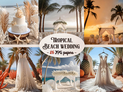 Tropical Beach Wedding Papers beach beach wedding digital paper papers tropical wallpaper wedding wedding cake wedding dress wedding paper