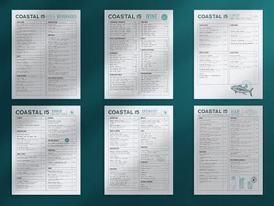 Coastal 15 Menu Suite beach branding classy coastal design georgia graphic design logo manifesto restaurant retro savannah seafood teal vector vintage