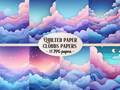 Quilted Paper Clouds digital paper fantasy paper cloud pastel colors quilted quilted paper wallpaper