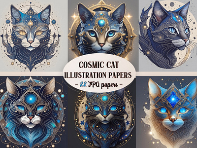 Cosmic Cat Illustration Papers cat cosmic cosmic cat digital paper illustration papers printable sublimation wallpaper